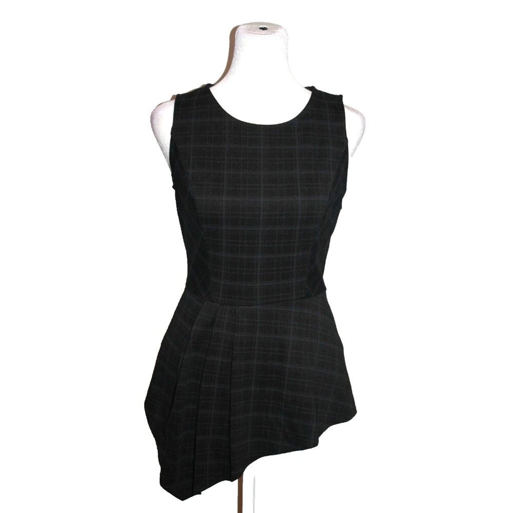 White House Black Market Tank Top Women Size XXS Black Plaid Asymmetrical NEW